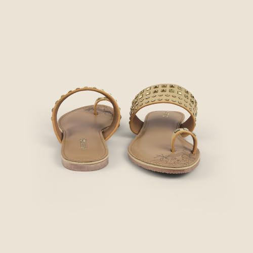 Image of Metro Women Synthetic Studded Toe-Ring Embellished Flat Sandals