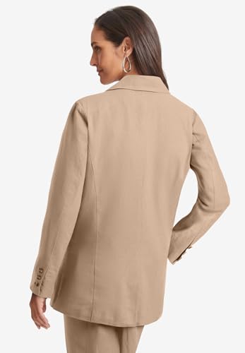 Jessica London Women's Plus Size Casual Long Sleeve Linen Blazer Jacket with Pockets3