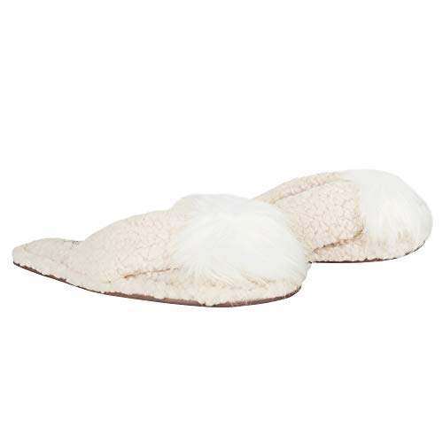 Jessica Simpson Women's Fluffy Plush Slide-On Sandal House Slippers With Memory Foam, Ivory Fluff, Medium #TOP7