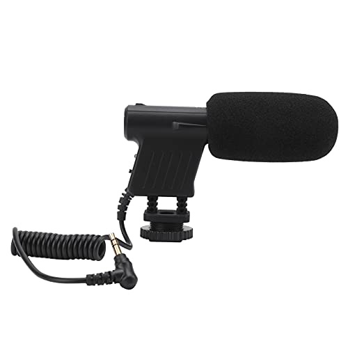 Microfone de filmadora estéreo, microfone de câmera digital prático hipercardióide preto para filmag