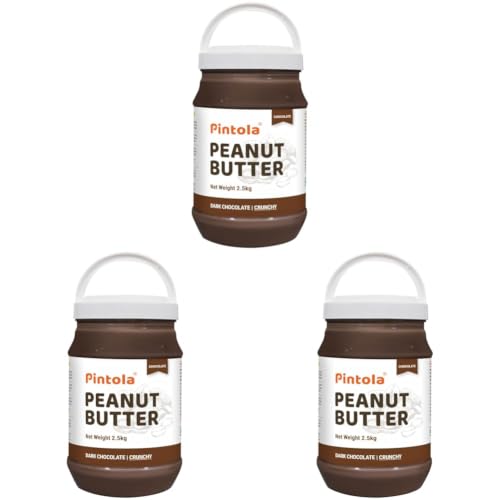 Image of Pintola Peanut Butter Chocolate Flavour Crunchy 2.5kg -18.6g Protein & 5.2g Dietary Fiber, Gluten Free, Zero Cholesterol & Trans Fat, Vit E & B3, Dark Chocolate. (Pack of 3)
