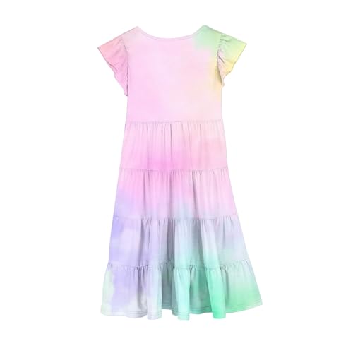 Girls Boat Neck Festival Dresses Cap Gradient Slim Ruched A Line Tiered Midi Summer Dress 2025 for 6-14 Years4