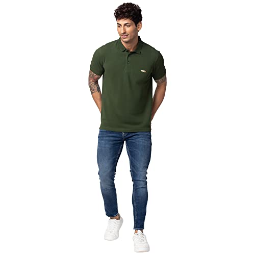 Image of Spykar Polo Collar Half Sleeves Cotton Blend Slim Fit T-Shirt for Men