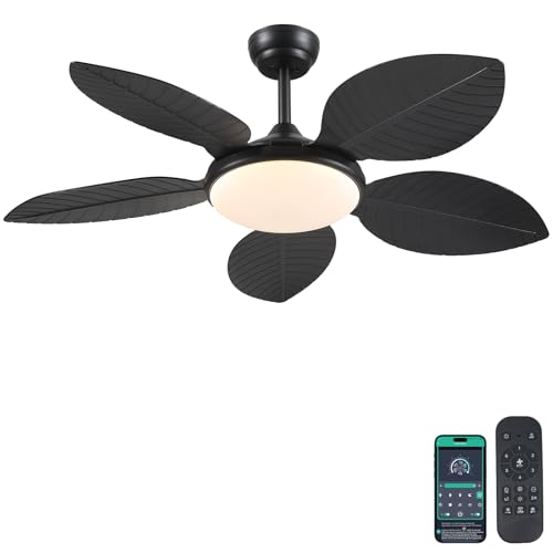 Wiviniya 48 Inch Tropical Ceiling Fans with Lights, Palm Leaf Outdoor Ceiling Fan with Light for...