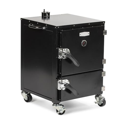 Ash & Ember Reverse Flow Smoker Grill, Vertical Meat Smoker, Durable Steel Box for Outdoor Cooking, Insulated Chambers, Four Cooking Grates, Heat Deflector & Grease Pan Included