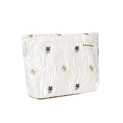Fycyko Trousse de Toilette Voyage pour Femme,Trousses de Maquillage en Toile Sac de Organiseur Rangement Imprimée à Motifs Fleur à Cosmétique Sac de Maquillage Crayons Sacs Cadeau Fille - Blanc Cover