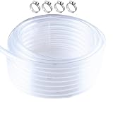 5/8' ID x 13/16' OD - 25 ft Clear Plastic Vinyl Tubing, Flexible PVC Hose Lightweight Tube with 4 Stainless...