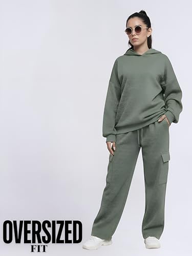 Image of GRECIILOOKS Co-ord Set for Women Stylish | Warm Hooded Hoodie & Pant Set | Winter Wear Womens Dress | Casual Travel & Loungewear Outfit | Oversized Loose Fit Winter Hoodie set
