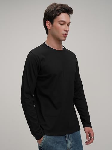 Image of Highlander Men's Regular Relaxed Fitt-Shirt | Round Neck | Full Sleeves | Round Neck | Casual & Trendy | Tshirt for Man | Men Tshirts | Men Stylish Tshirt Black