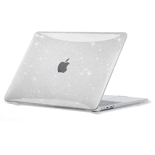 EooCoo Funda Compatible para MacBook Air 15 Pulgadas M5 A3448 M4 A3241 M3 A3114 M2 A2941 2026 2025 2024 2023 con Touch ID, Carcasa de Plástico Duro   Glitter Transparente