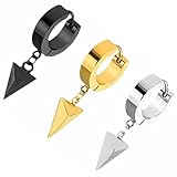Holibanna Pendientes de Pirámide Triangular Punk Unisex, Acero de Titanio Seguro, Conjunto de 3 Colores Negro, Dorado y Acero, para Amantes del Hip-Hop y Eventos Sociales