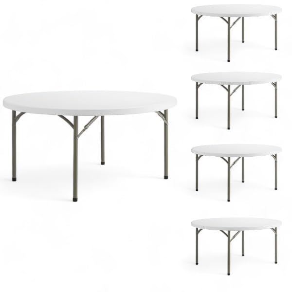 5 Pack! 60-inch Round Granite White Plastic Folding Table,Event Table,Heavy-Duty Table,Event Supplies, Event Equipment, Event Essentials, Party Essentials,Picnic Table,Banquet Table