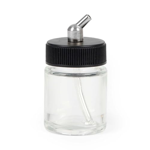 Wiltec Farbbecher für Airbrushpistole, 36 x 36 x 64 mm, Farbbehälter Glas mit Deckel 22 cm³, Saugsystem, Variante 3, Airbrush Ersatzteil