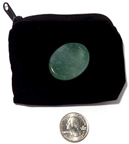 Wholesalegemshop Beautiful Green Aventurine Worry Stone + Pouch Crystal Healing Positive Energy Thumb Stone Reiki Metaphysical Meditation Health Wealth Feng Shui Men Women Gift #TOP3