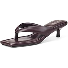 Elisabet Tang Womens Heeled Sandals Square Toe Shoes Flip Flop Kitten Heels 1.5IN Thong Heels Sexy Dress Shoes For Women