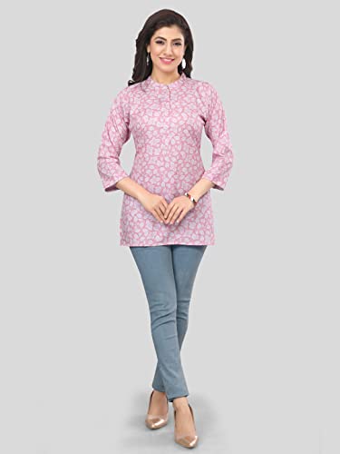 Image of Poly Crepe Printed Short Kurti Tunic Top SS-64
