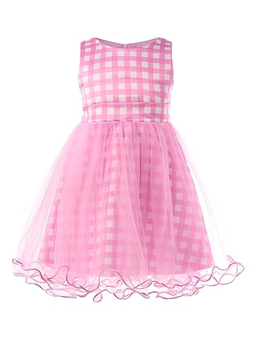 ranrann Girls Costume Plaid Pink Dress Princess Movie Cosplay Dresses Outfits Theme Birthday Party Dress Up Type C 9-10 Years
