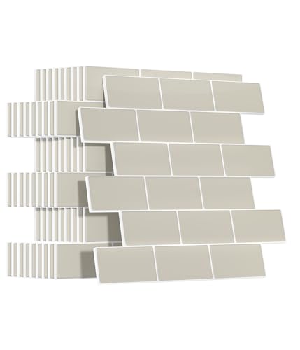 Yoillione Grueso Azulejos Adhesivos Cocina: 10-Piezas Baldosa Vinilo Cocina Pared - 3D Azulejo Metro Adhesivo, 30x30 cm (Beige)