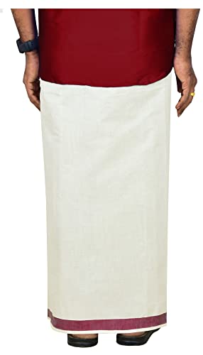 YETTALAN Mens Gold Jari Line Border 100% Cotton Cream Dhoti 4.00m Double Mundu/Vesti