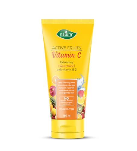 Image of Natura Active Fruits Vitamin C Face Wash | Exfoliating, Brightening, Sun Damage Protection, Oil Control | With Vitamin B3 | For Glowing Skin | No Paraben, Men & Women, All Skin Types - 150 ml