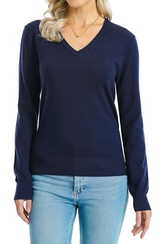 Image of QUALFORT Women's Sweaters Long Sleeve Soft Lightweight Basic Knitted Pullover Sweater