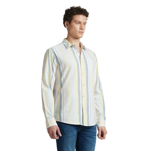 Image of Pepe Jeans Men's Casual Shirt | Striped Shirt for Men| Regular Fit | Vertical Stripes | Full Sleeve | Available in Plus Size