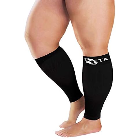 Zeta Sleeves XXL Wide Calf Compression, beruhigende, bequeme Wanderunterstützung, verhindert Schwellungen, Schmerzen, Ödeme, TVT, große Stulpen, Dehnung bis 66 cm, Unisex (schwarz) Cover