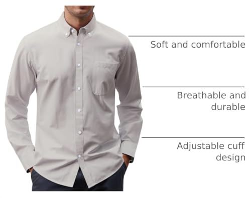 Image of J.VER Men's Oxford Shirt Solid Casual Button Down Collar Shirts Long Sleeve Dress Shirts with Pocket