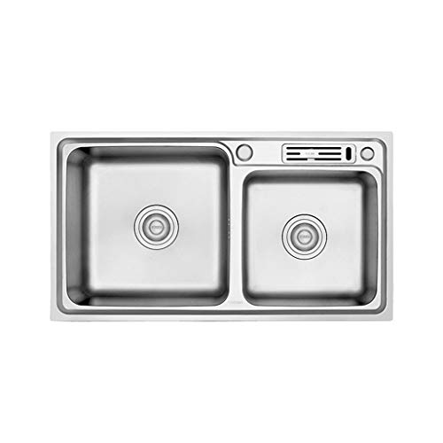 Multifunktionales Doppelwaschbeckenpaket Aus 304 Edelstahl Mit Abflusskorb for Gemüse- Und Obstreinigungsbehälter Rost (Size :