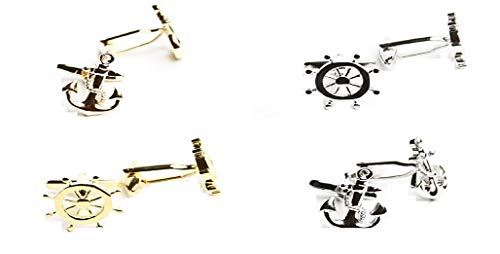 MRCUFF Anchors Ship Wheels USN Navy 4 Pairs Cufflinks in a Presentation Gift Box & Polishing Cloth