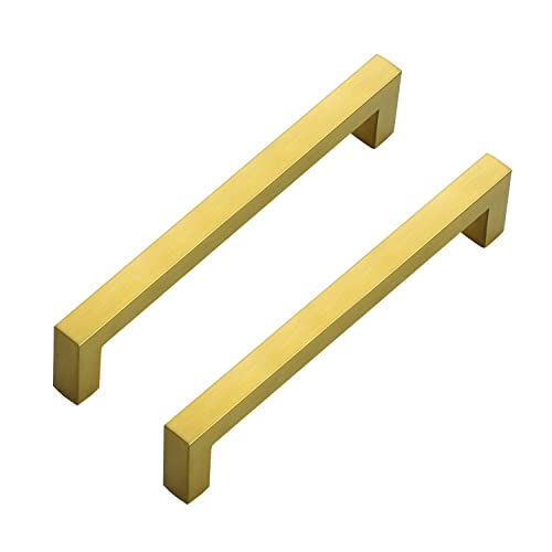 Image of Ravinte 12 Pack 6-1 /4 Inch Kitchen Square Cabinet Handles Brushed Brass Pulls Gold Drawer Pulls Kitchen Cabinet Hardware for Cupboard Drawer Handles