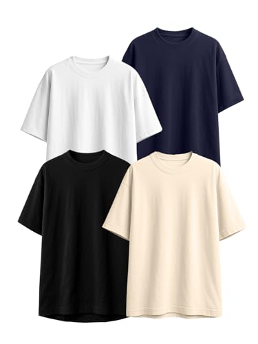 Image of Veirdo 100% Pure Cotton Oversized Loose Fit Half Sleeve Solid Core Round Neck Multicolor T-Shirt Combo for Men & Boys (Pack of 4)
