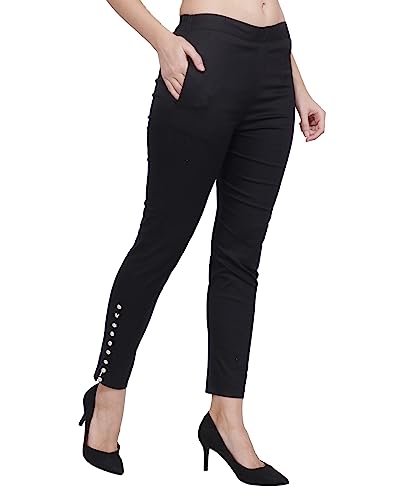 Image of POPWINGS Women Casual Mid Rise Stretchable Red Cotton Trouser