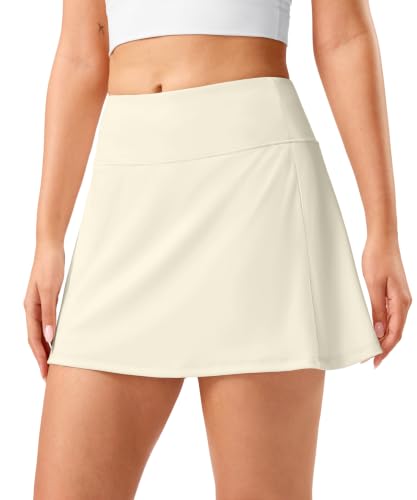 SANTINY Skorts for Women Pleated Tennis Golf Skirts High Waisted Stretch Athletic Skorts Pockets for Pickball(Beige-S) - image 3