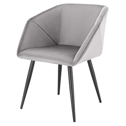 EUGAD Dining Room Chair Kitchen Chair Light Grey Velvet Seat Tub Armchair with Backrest & Armrests Metal Legs, 0295BY-1
