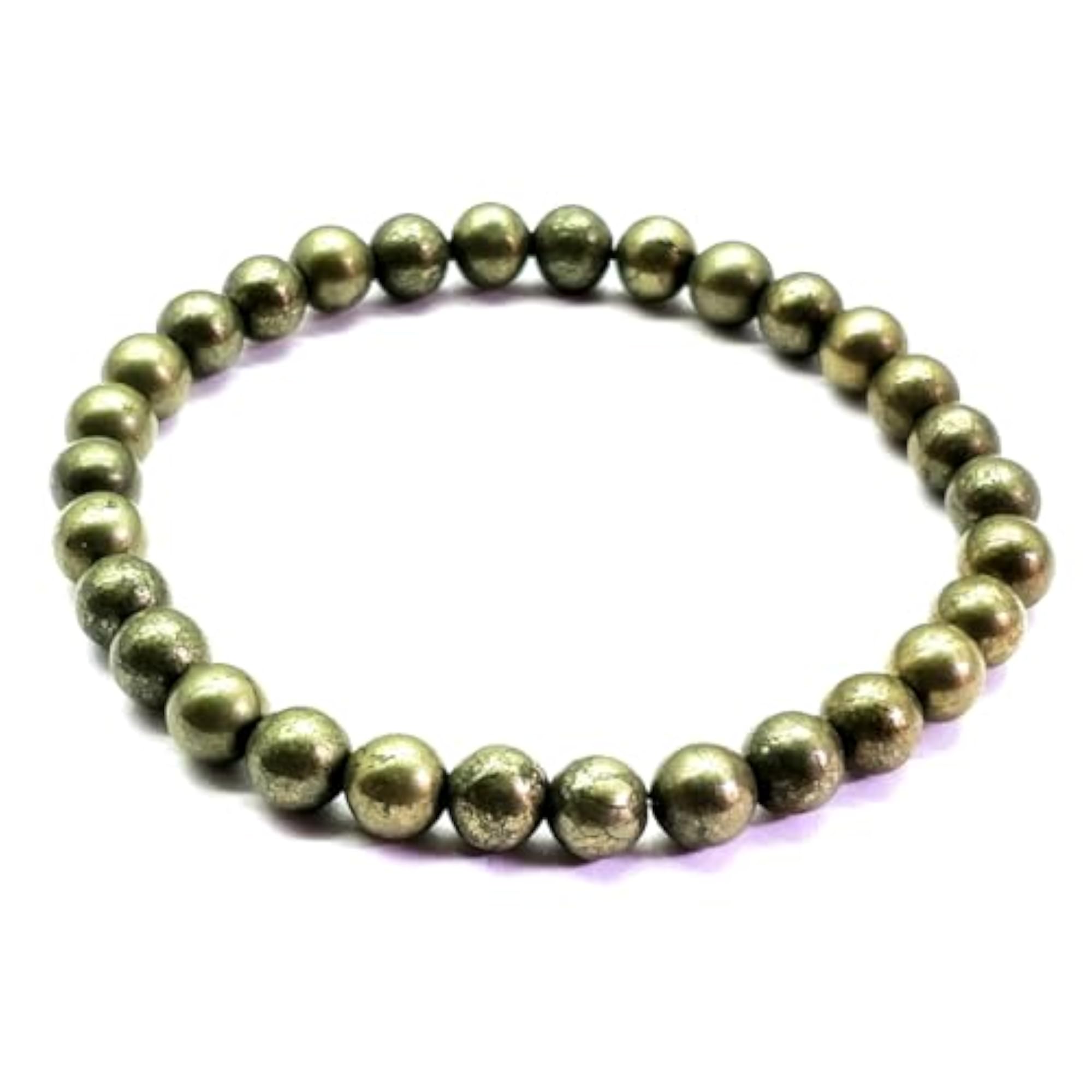 Natural Pyrite 6mm Round Bead Stretchable Bracelet, Unisex