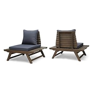 GDFStudio Outdoor Wooden Club Chairs with Cushions Set of 2 White and Teak Finish