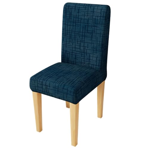 Image of Lukzer Elastic Dining Chair Cover - 1PC Pastel Marine Blue Tangled Lines | Textured High Stretch Jacquard Seat Cover | Removable Washable Short Dining Chair Cover Protector Seat Slipcover | CC-124-01