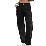2026 Summer Women's High Waist Baggy Cargo Jeans Flap...