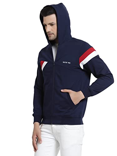 Image of Kalt Men Full Sleeves Zipper Fleece Striped Hoodie