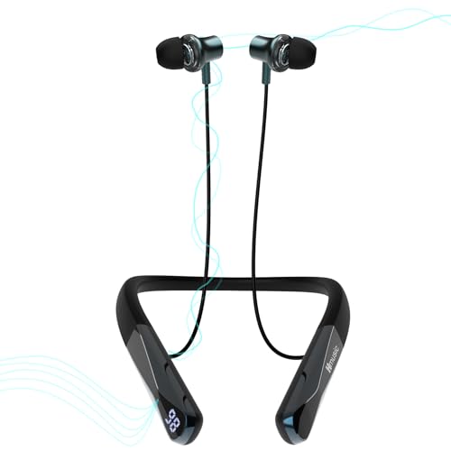 Hmusic H08 Neckband Headphones Bluetooth 6.0,Wireless Neckband Earbuds,Voice Return Mic,35H Battery Life,IPX5 Waterproof,Power Display,Call Alerts,Around the Neck Magnetic Earphones for Singing,Sports