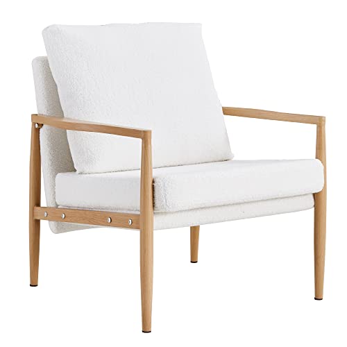 Homvent Mid Century Sofa Side Chairs With Arms Accent Chair W/Wood Color Metal Legs For Living Room Upholstered Armchair With Metal Frame,Reading Chair Lounge Chair For Living Room Bedroom #TOP19