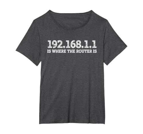 Router IP Address 192.168.1.1 Nerd Geek Networking T-Shirt, Women's Plus, Dark Heather Grey, 1X