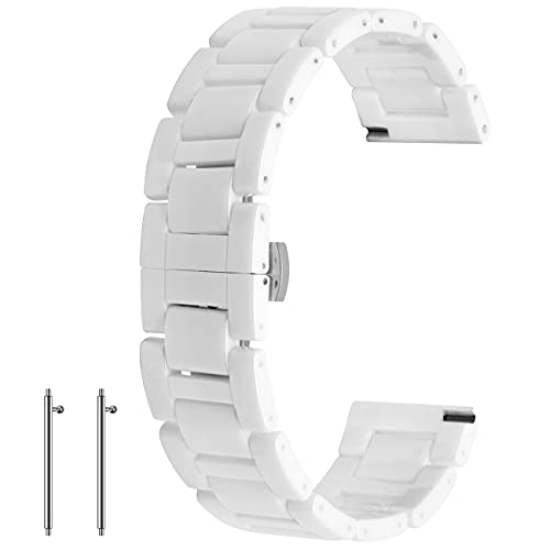 22mm Quick Release Watch Band White Ceramic Bracelet Deployment Clasp Ladies Watch Strap Butterfly Clasp