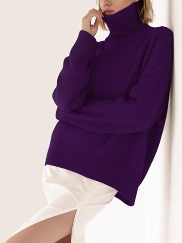Image of YKR Women's Turtleneck Sweater Chunky Long Sleeve Knitted Pullover High Low Hem Trendy 2026 Fall Winter Basic Jumper Top