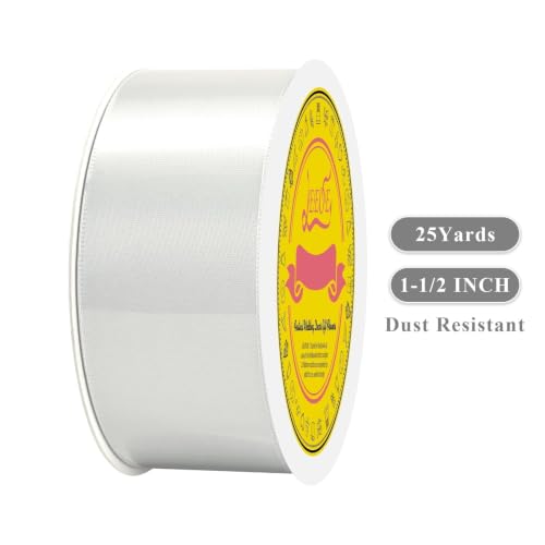 Image of Double Face Off White Satin Ribbon 1-1 /2 inch X 25 Yards Polyester Off White Ribbon for Gift Wrapping Very Suitable for Weddings Party Hair Bow Invitation Decorations and More