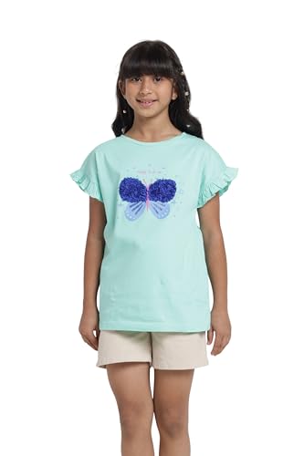 Image of Under Fourteen Only Girls Cotton Tops Collection - Round Neck, Crop Top, Full & Half Sleeve, Drop Shoulder, Ruffle Sleeve, Graphic Printed, Embroidered & Slub Knit Styles