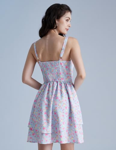 Image of Scarlet Darkness Floral Mini Corset Dress for Women Teen 2026 Summer Spring Flowy A-Line Sundress with Pockets