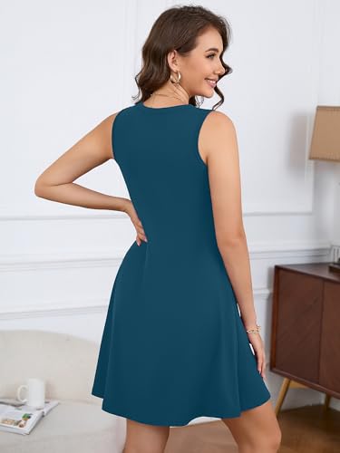 Image of KORSIS Tank Dress for Women Elegant T-Shirt Summer Soft Dresses Sleeveless Swing A Line Vacation Beach Sundress with Pockets