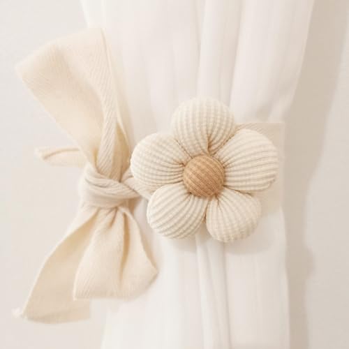 Image of qbodp 2 Pack 5-Petal Flower Curtain Tiebacks Cloth Tie Backs for Drapes, Elegant Decorative Curtain Holdbacks Curtain Ties Decorative Rope